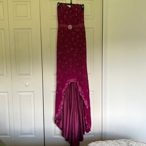 Magenta formal beaded gown with train